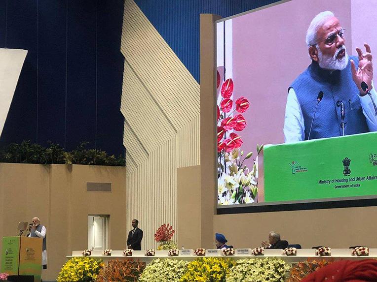 Indian Prime Minister Narendra Modi at the Global Housing Technology Challenge, Delhi, on March 2, 2019.