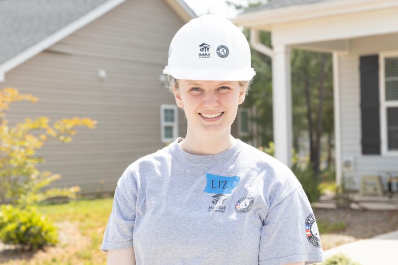 Liz on the build site.