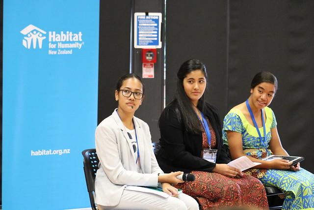 (From left) youth essay finalists Rachel Swann from Fiji; Aruna Wallwork-Tuala from Samoa; and Ana Malia Falemaka from Tonga. 