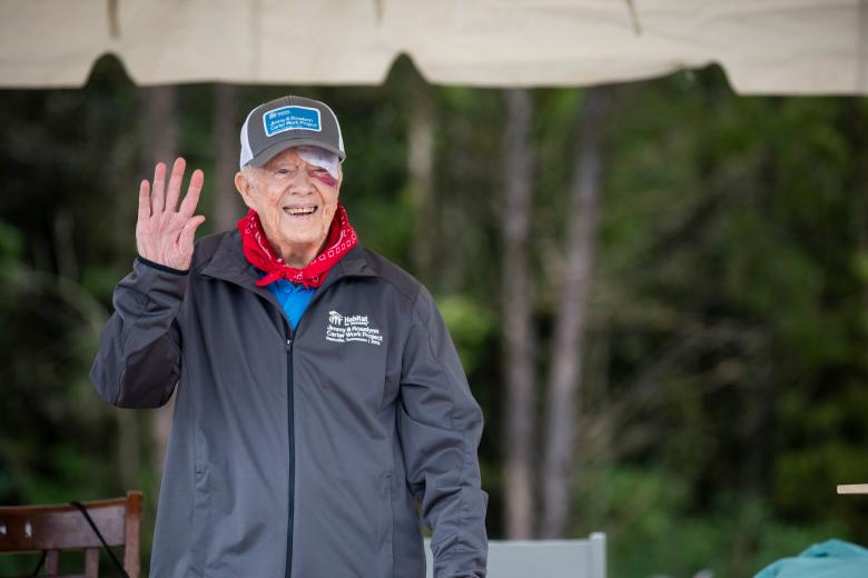 Former President Jimmy Carter and former First Lady Rosalynn Carter begin work at a future Habitat for Humanity home in Nashville.