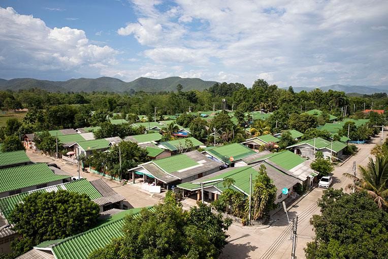 Aerial view of the 82 homes at the main Carter Work Project 2009 site in Nong Kon Kru village, Chiang Mai, Thailand.