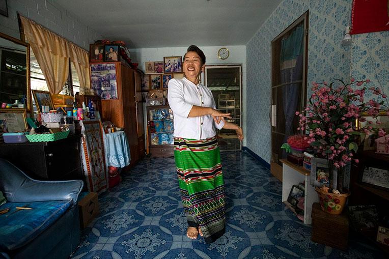 Yaneetipanan practising her dance moves at home