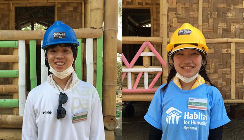 Taichi Kuroiwa (left) and Kanami Takemoto (right) were among 14 Japanese students volunteering during Asia Build in Myanmar