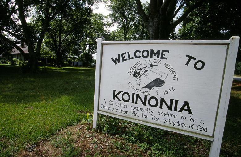 A sign that reads, "Welcome to Koinonia."
