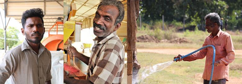 Workers at the block-making yard under EU-funded "Homes not Houses" project