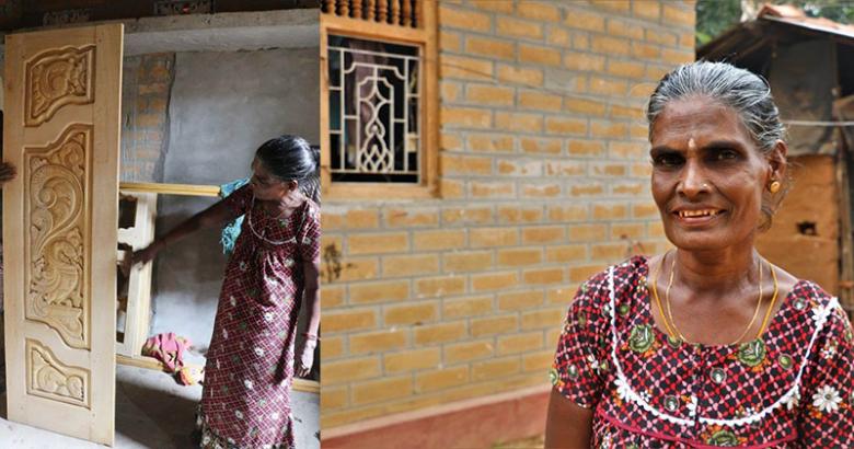 Selvam's mother-in-law Vadivelu built her house with compressed stabilized earth blocks and spent money on a quality door