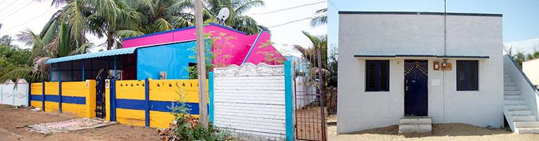 Mahadevi expanded her home after moving into a core house similar to those (right) built under Habitat India's partnership with The Leprosy Mission Trust India