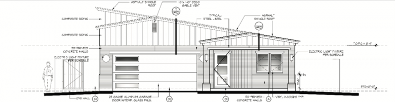 blueprint sketch of a 3D-printed home.