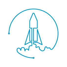 Blue rocket icon.