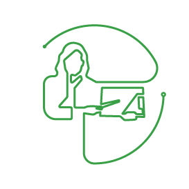 Green icon depicting a person doing a presentation.