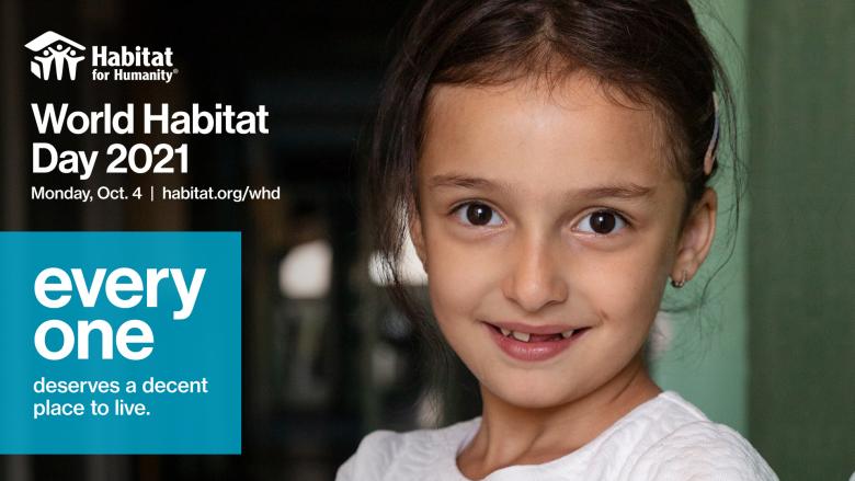 image of a little girl smiling. Generic social post: World Habitat Day 2021 Oct. 4.