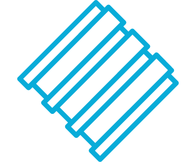 A blue-line icon of a baffles.