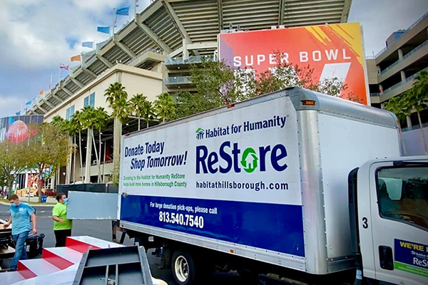 A Habitat ReStore truck outside the Super Bowl in Tampa, Florida.