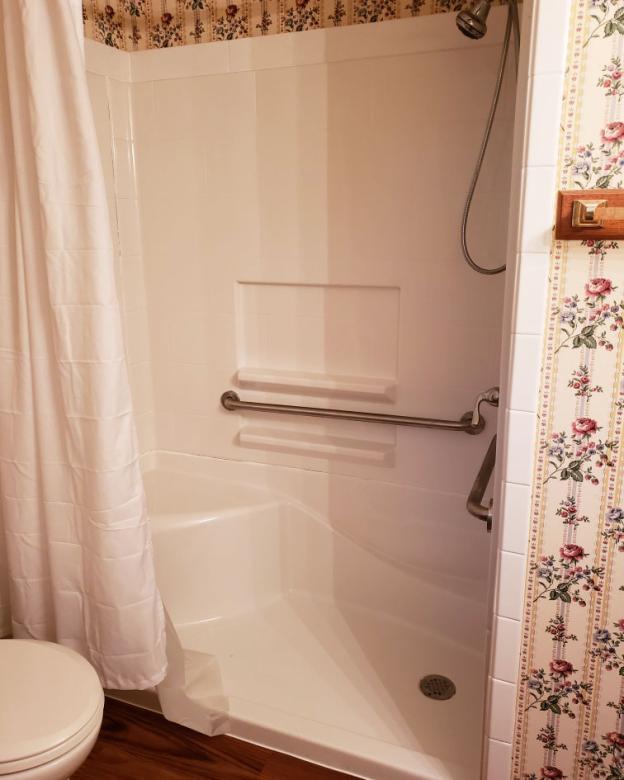 Linda's renovated accessible shower.