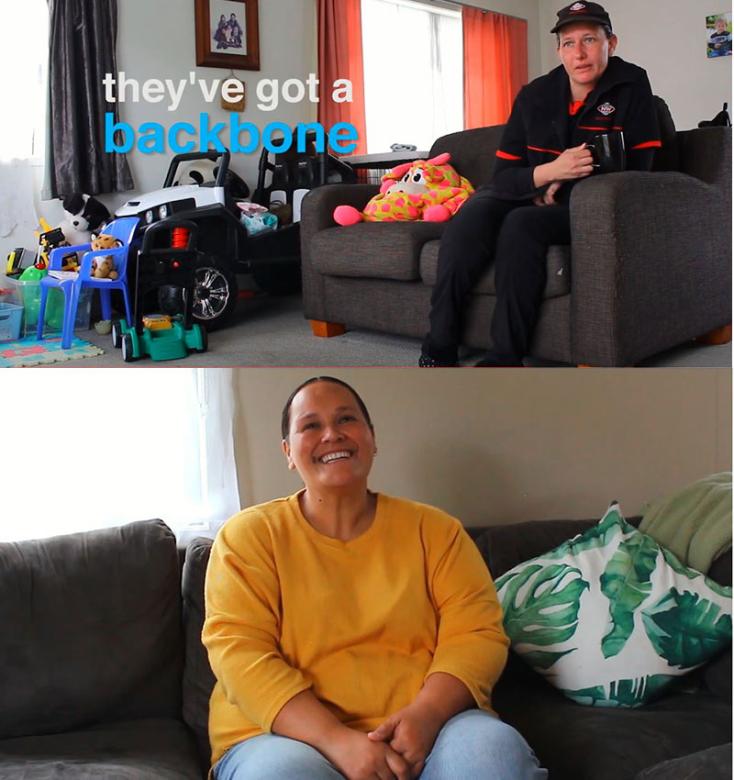 Video screenshots of New Zealand homeowners Brianne (top) and Michelle