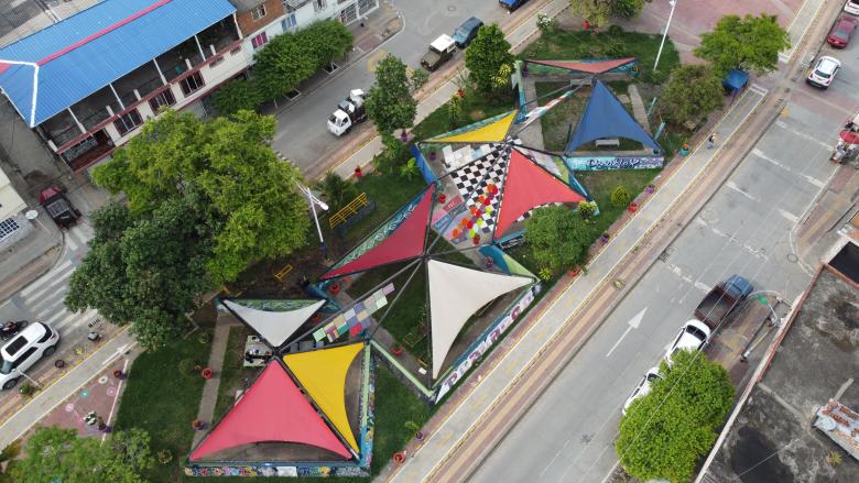 Aerial view of outdoor classroom in Cali, Colombia