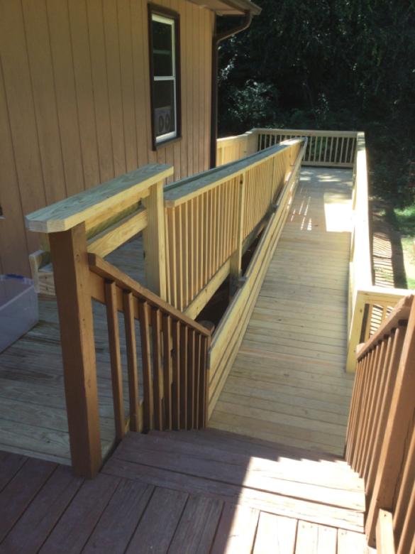 view of new wood ramp on home