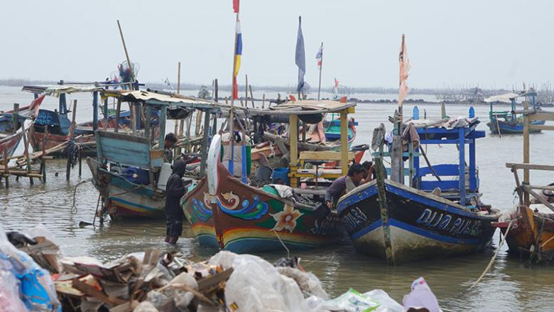 Fishing boats near local community in Mauk, Indonesia