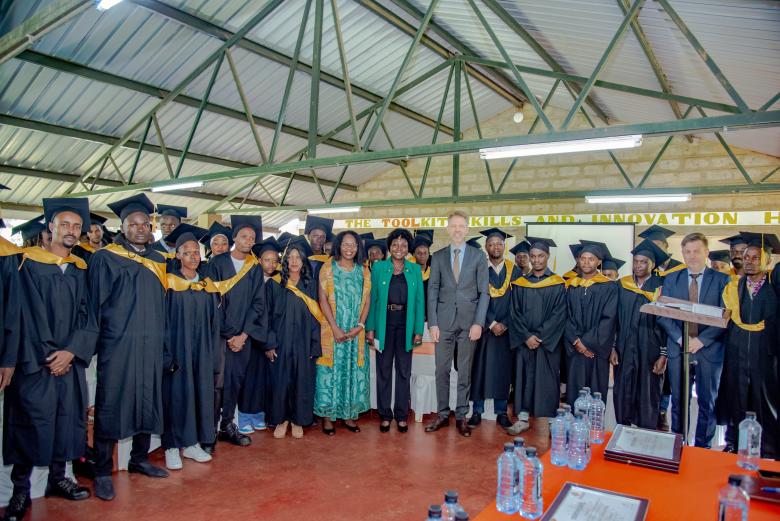 Students from the Toolkit Skills and Innovation Hub pose for a photo during their graduation