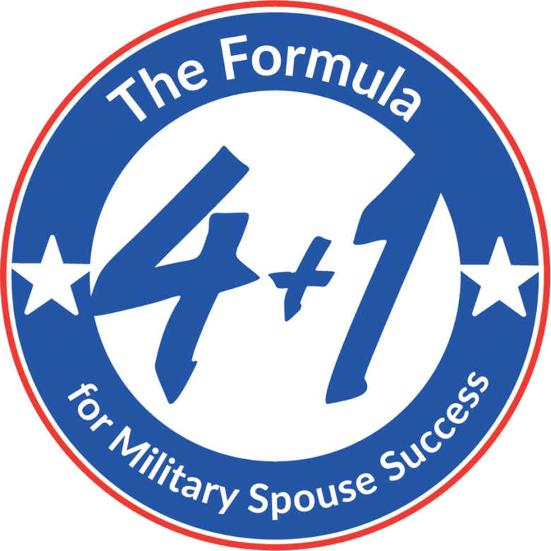 Logo badge that says "4+1: the formula for military spouse success